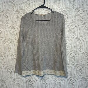 Rewind‎ Womens Gray Long Sleeve Lace Trim Knit Top Shirt Size M
